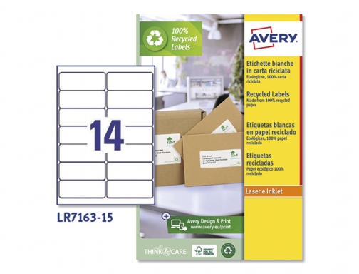 Etiqueta adhesiva Avery blanca permanente reciclada 100% laser 99,1x38,1 mm caja de LR7163-15, imagen 2 mini