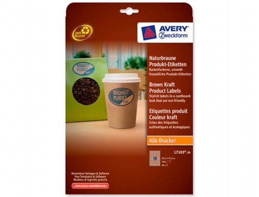 Etiqueta adhesiva Avery kraft efecto carton ovalada 63,5x42,3 mm removible laser ink-jet L7103-20, imagen 5 mini