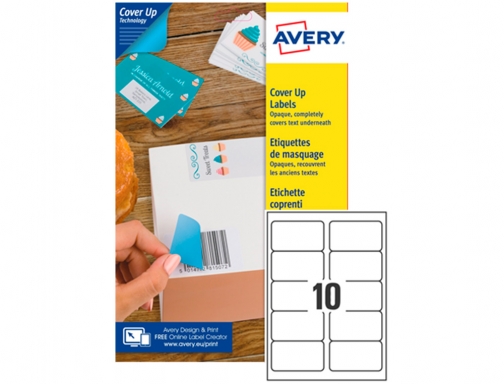 Etiqueta adhesiva cubriente Avery permanente para impresora laser blanca 99,1x57 mm caja L4612-25, imagen 2 mini
