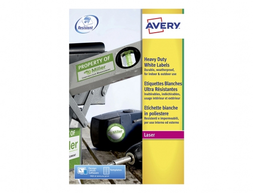 Etiqueta adhesiva resistente Avery poliester blanca 210x297 mm laser pack de 20 L4775-20, imagen 3 mini