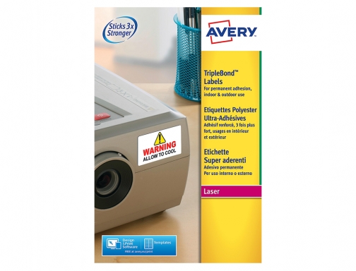 Etiqueta adhesiva Avery poliester super adherente blanca 45,7x25,4 mm laser pack de L6140-20, imagen 3 mini