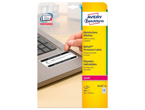 Etiqueta adhesiva resistente Avery 45,7x25,4 mm permanente laser blanca caja de 800 L6145-20, imagen 2 mini