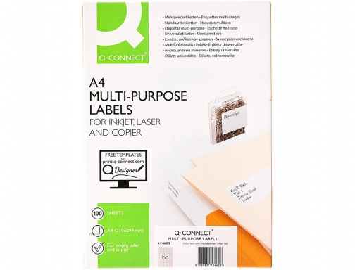Etiquetas adhesivas 65 por hoja con separacin, Q-Connect KF00573 - 38,1x21,2 mm, imagen 3 mini