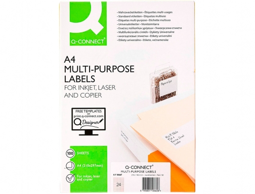 Etiquetas adhesivas impresora 70x37 mm 24x Q-connect KF10647 para lser o ink-jet caja 100 hojas, imagen 3 mini