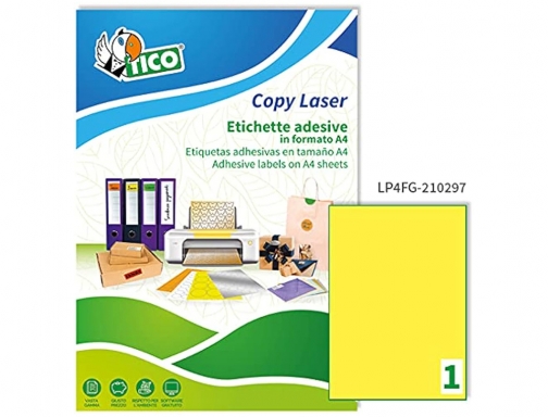 Etiqueta adhesiva tico amarillo fluor permanente fsc laser inkjet fotocopia 210x297 mm Avery LP4FG-210297, imagen 3 mini