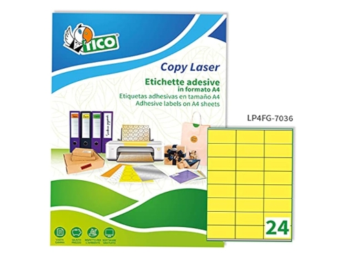 Etiqueta adhesiva tico amarillo fluor permanente certificado fsc laser inkjet fotocopia 70x36 Avery LP4FG-7036, imagen 3 mini