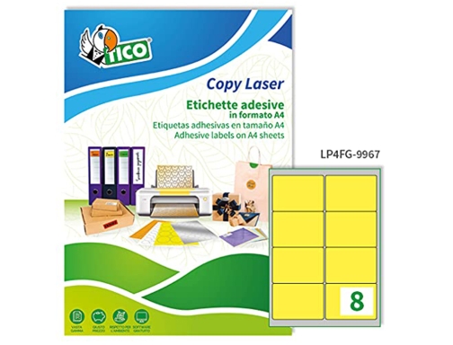 Etiqueta adhesiva tico amarillo fluor permanente fsc laser inkjet fotocopia 99,1x 67,7 Avery LP4FG-9967, imagen 3 mini