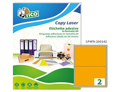 Etiqueta adhesiva tico naranja fluor permanente fsc laser inkjet fotocopia 210x297 mm Avery LP4FA-210297, imagen 3 mini