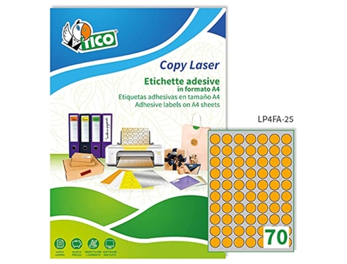 Etiqueta adhesiva tico naranja fluor permanente fsc laser inkjet fotocopia redonda 25 Avery LP4FA-25, imagen 3 mini