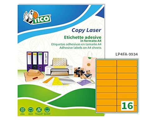 Etiqueta adhesiva tico naranja fluor permanente fsc laser inkjet fotocopia 99,1x34 mm Avery LP4FA-9934, imagen 3 mini