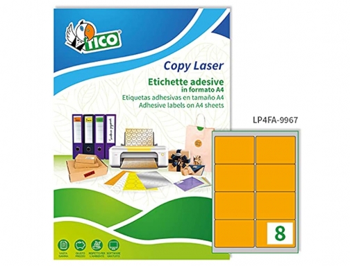 Etiqueta adhesiva tico naranja fluor permanente fsc laser inkjet fotocopia 99,1x 67,7 Avery LP4FA-9967, imagen 3 mini