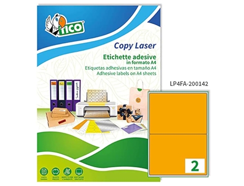 Etiqueta adhesiva tico naranja fluor permanente fsc laser inkjet fotocopia 200x142 mm Avery LP4FA-200142, imagen 3 mini