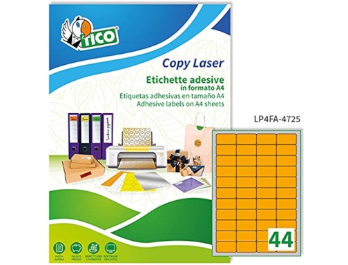 Etiqueta adhesiva tico naranja fluor permanente fsc laser inkjet fotocopia 47,5x 25,5 Avery LP4FA-4725, imagen 3 mini