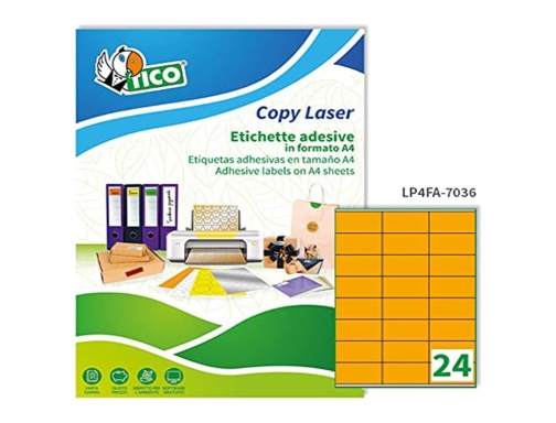 Etiqueta adhesiva tico naranja fluor permanente fsc laser inkjet fotocopia 70x36 mm Avery LP4FA-7036, imagen 3 mini