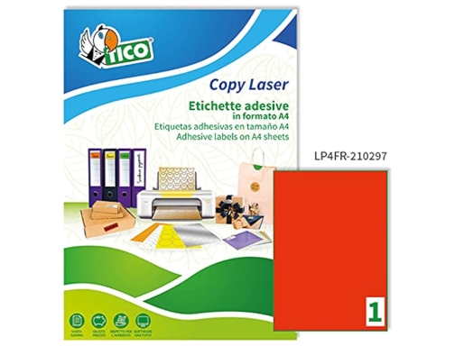 Etiqueta adhesiva tico rojo fl uorescentes permanente fsc laser inkjet fotocopia 210x297 Avery LP4FR210297, imagen 3 mini