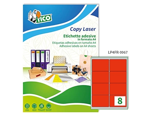 Etiqueta adhesiva tico rojo fluor permanente fsc laser inkjet fotocopia 99,1x67,7 mm Avery LP4FR-9967, imagen 3 mini