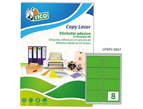 Etiqueta adhesiva tico verde fluor permanente fsc laser inkjet fotocopia 99,1x67,7 mm Avery LP4FV-9967, imagen 3 mini