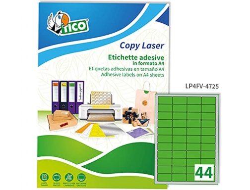 Etiqueta adhesiva tico verde fluor permanente fsc laser inkjet fotocopia 47,5x25,5 mm Avery LP4FV-4725, imagen 3 mini