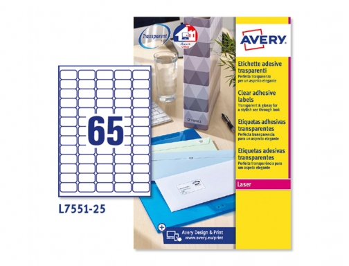 Etiqueta adhesivas resistente Avery transparente 38,1x21,2 mm caja de 1625 unidades L7551-25, imagen 2 mini