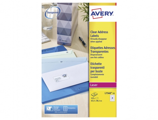 Etiqueta adhesivas resistente Avery transparente 38,1x21,2 mm caja de 1625 unidades L7551-25, imagen 3 mini