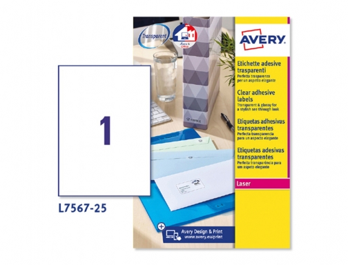 Etiqueta adhesivas resistente Avery transparente 210x297 mm caja de 25 unidades L7567-25, imagen 2 mini