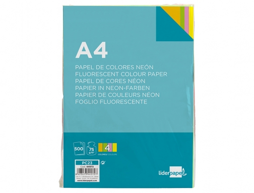 Papel color Liderpapel A4 75gr neon 4 colores surtidos paquete de 500 44572, imagen 3 mini