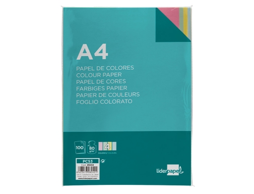 Papel color Liderpapel A4 80gr 4 colores surtidos paquete de 100 hojas 28242, imagen 3 mini