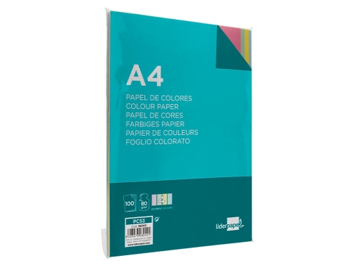 Papel color Liderpapel A4 80gr 4 colores surtidos paquete de 100 hojas 28242, imagen 5 mini