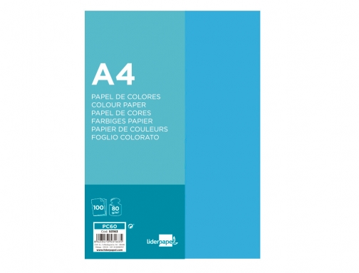 Papel color Liderpapel A4 80gr azul turquesa paquete de 100 hojas 53163, imagen 2 mini