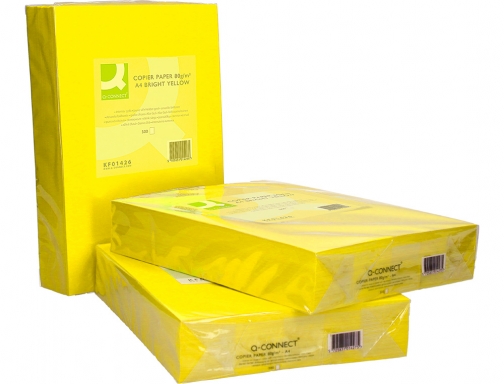 Papel color Q-connect Din A4 80gr amarillo intenso paquete de 500 hojas KF01426, imagen 5 mini