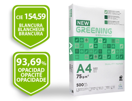 Papel Din A4, folios de  75 gramos New Greening, Pack 500 hojas, imagen 2 mini