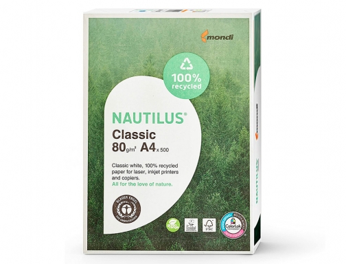 Folios papel Din A4 reciclados Nautilus Classic, blanco natural, Din A4, 500 hojas, imagen 2 mini