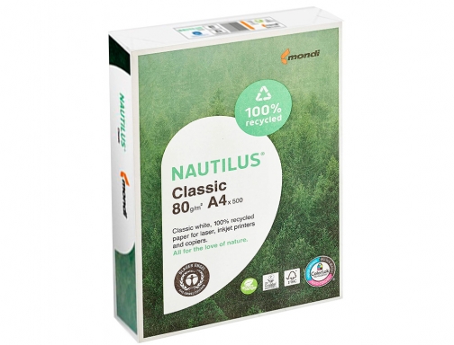 Folios papel Din A4 reciclados Nautilus Classic, blanco natural, Din A4, 500 hojas, imagen 3 mini