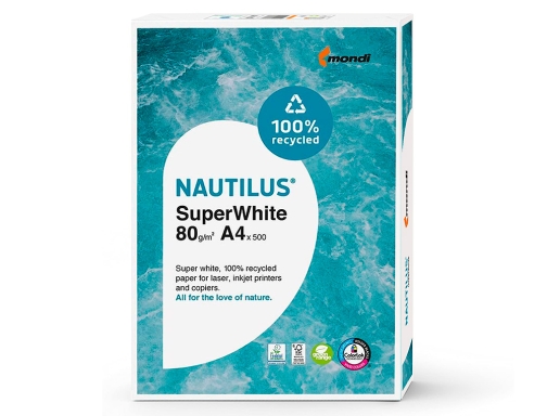 Papel reciclado Nautilus SuperWhite, folios Din A4, ultra blancos, 80 gramos, 500 h, imagen 2 mini