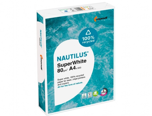 Papel reciclado Nautilus SuperWhite, folios Din A4, ultra blancos, 80 gramos, 500 h, imagen 3 mini