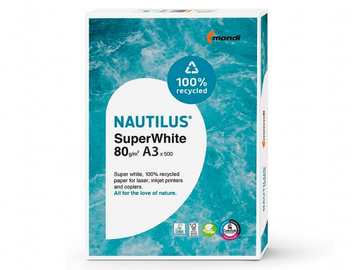 Papel fotocopiadora Nautilus superwhite 100% reciclado Din A3 80 gramos paquete de 013408019002 , blanco, imagen 2 mini