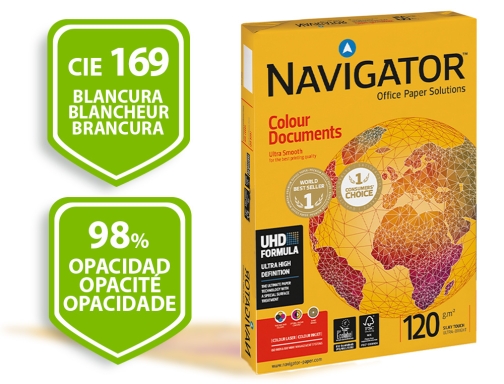 PAQUETE FOLIOS NAVIGATOR A4 COLOUR DOCUMENTS 120 GR - Tu papel online