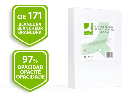 Papel fotocopiadora Q-connect ultra white Din A4 120 gramos paquete de 250 KF17785 , blanco, imagen 2 mini