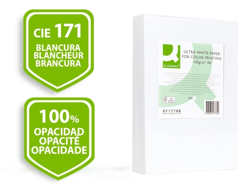 Papel fotocopiadora Q-connect ultra white Din A4 160 gramos paquete de 250 KF17786 , blanco, imagen 2 mini