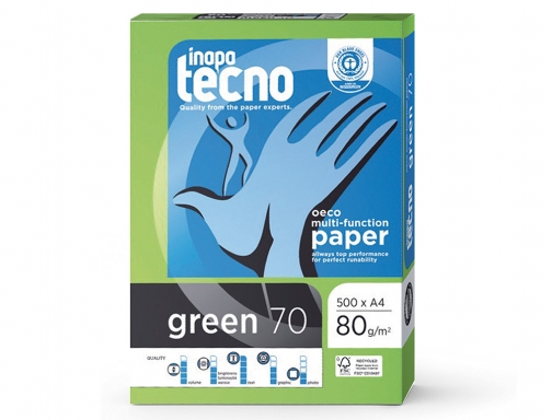 Papel reciclado Din A4 Tecno Green, 80 gramos, 500 hojas, Inapa 248001, económico, imagen 3 mini