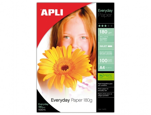 Papel fotografico Apli glossy Din A4 pack 100 hojas de 180 gr 11475 , blanco, imagen 2 mini