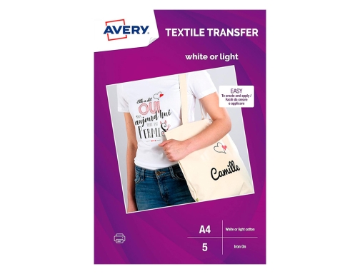 Papel transfer Avery algodon claros ink-jet Din A4 pack de 5 hojas MD1001 , blanco, imagen 2 mini