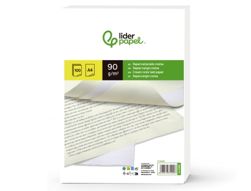 Papel verjurado Liderpapel A4 90g m2 crema paquete de 100 hojas 31909, imagen 2 mini