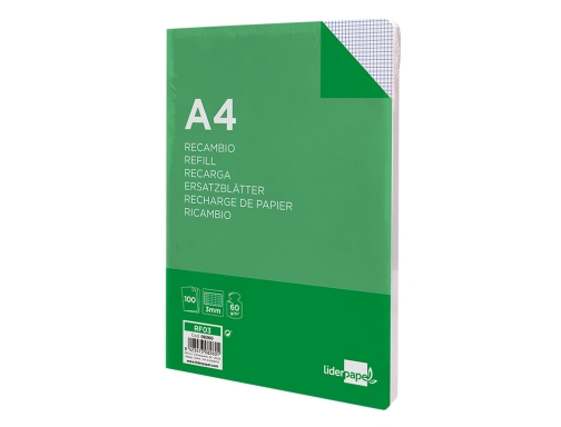 Recambio Liderpapel A4 100 hojas 60g m2 cuadro 3 mm con margen 08260, imagen 4 mini