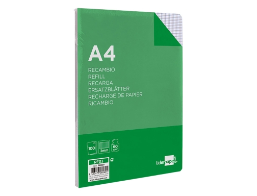 Recambio Liderpapel A4 100 hojas 60g m2 cuadro 3 mm con margen 08260, imagen 5 mini