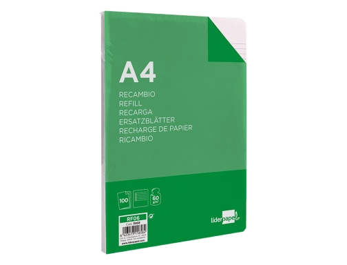 Recambio Liderpapel A4 100 hojas 60g m2 horizontal con margen 4 taladros 11858, imagen 5 mini