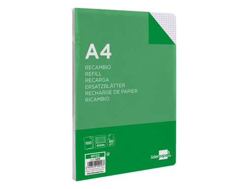 Recambio Liderpapel A4 100 hojas 60g m2 cuadro 4mm con margen sin 12016, imagen 5 mini