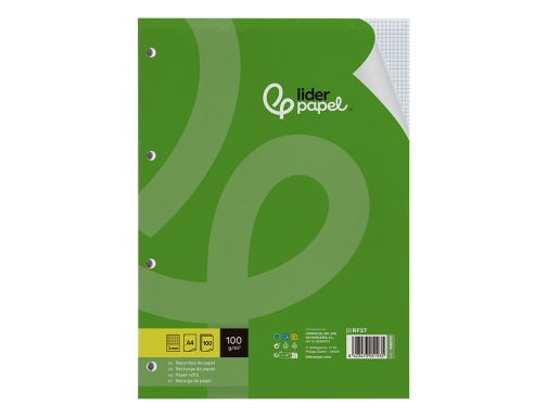 Recambio Liderpapel A4 100 hojas 100g m2 cuadro 3mm con margen 4 166030, imagen 2 mini