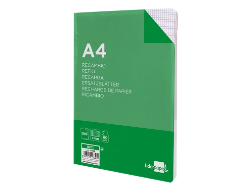 Recambio Liderpapel A4 100 hojas 60g m2 cuadro 4 mm con margen 18646, imagen 4 mini