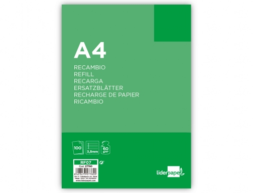 Recambio Liderpapel A4 100 hojas 60g m2pauta 4 3.5mm con margen 4 27780, imagen 2 mini